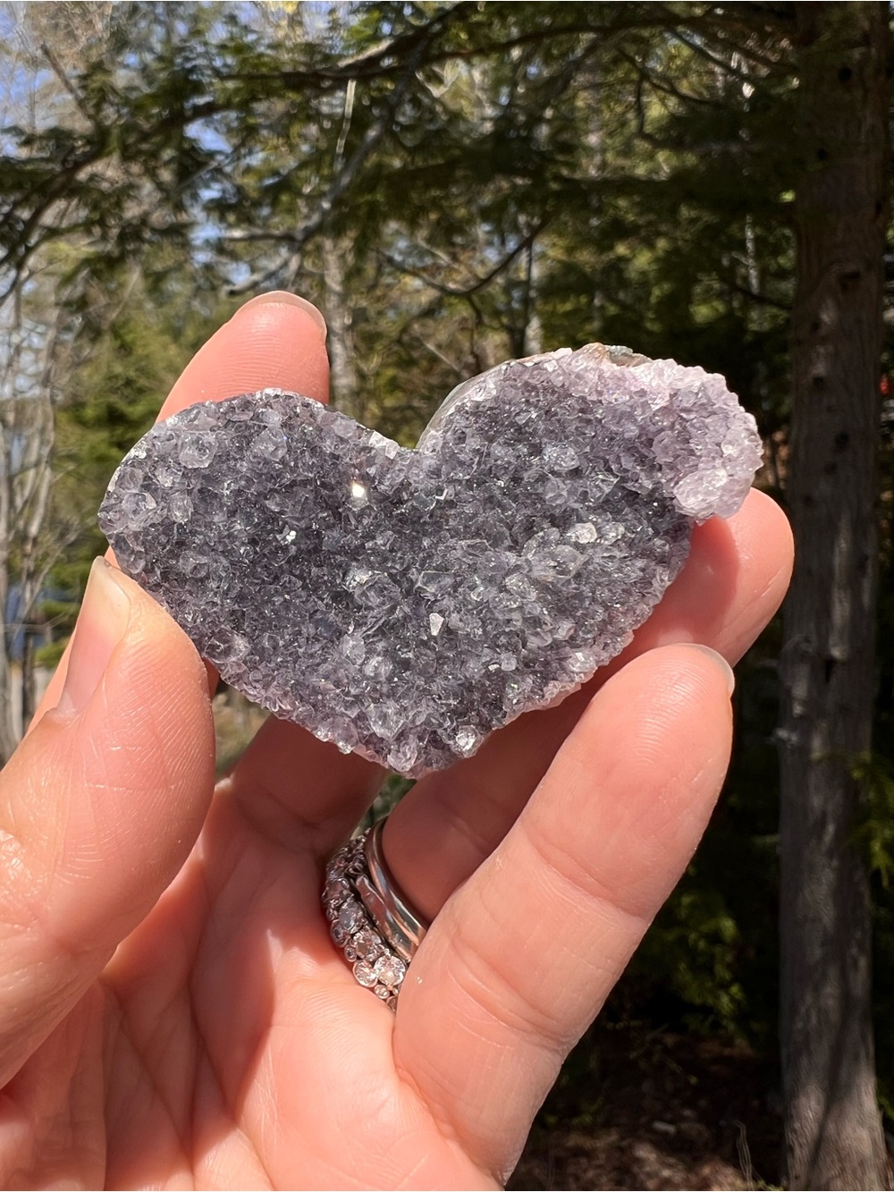 Amethyst (2) cluster heart with stand | crystal